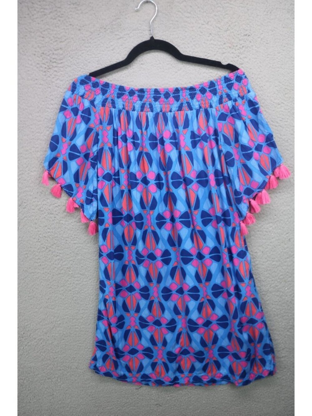 Escapada Living Geometrical Off the Shoulder Pom Pom Dress-Medium-Art to Wear